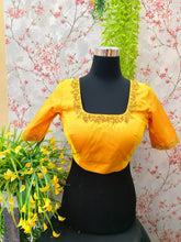Yellow saree silk blouse with Embroidery